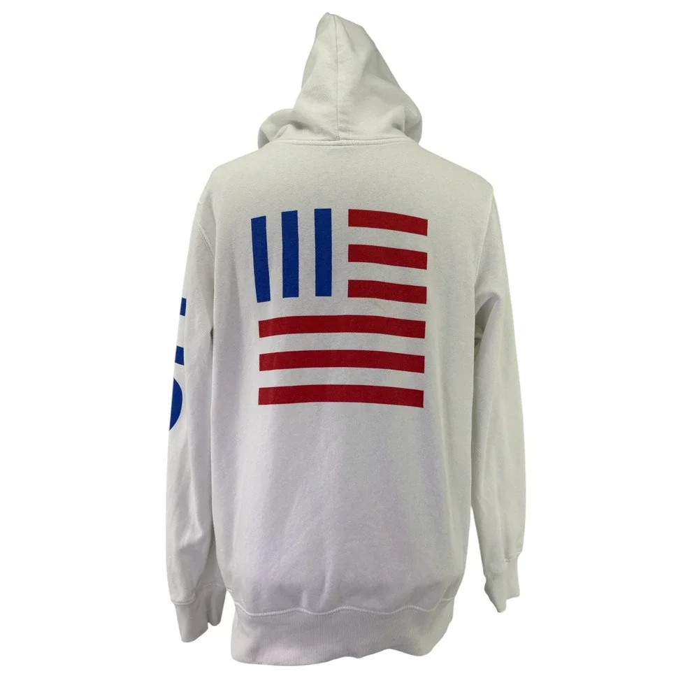 The North Face USA Graphic Hoodie Men's L White Blue Sweatshirt Patriotic